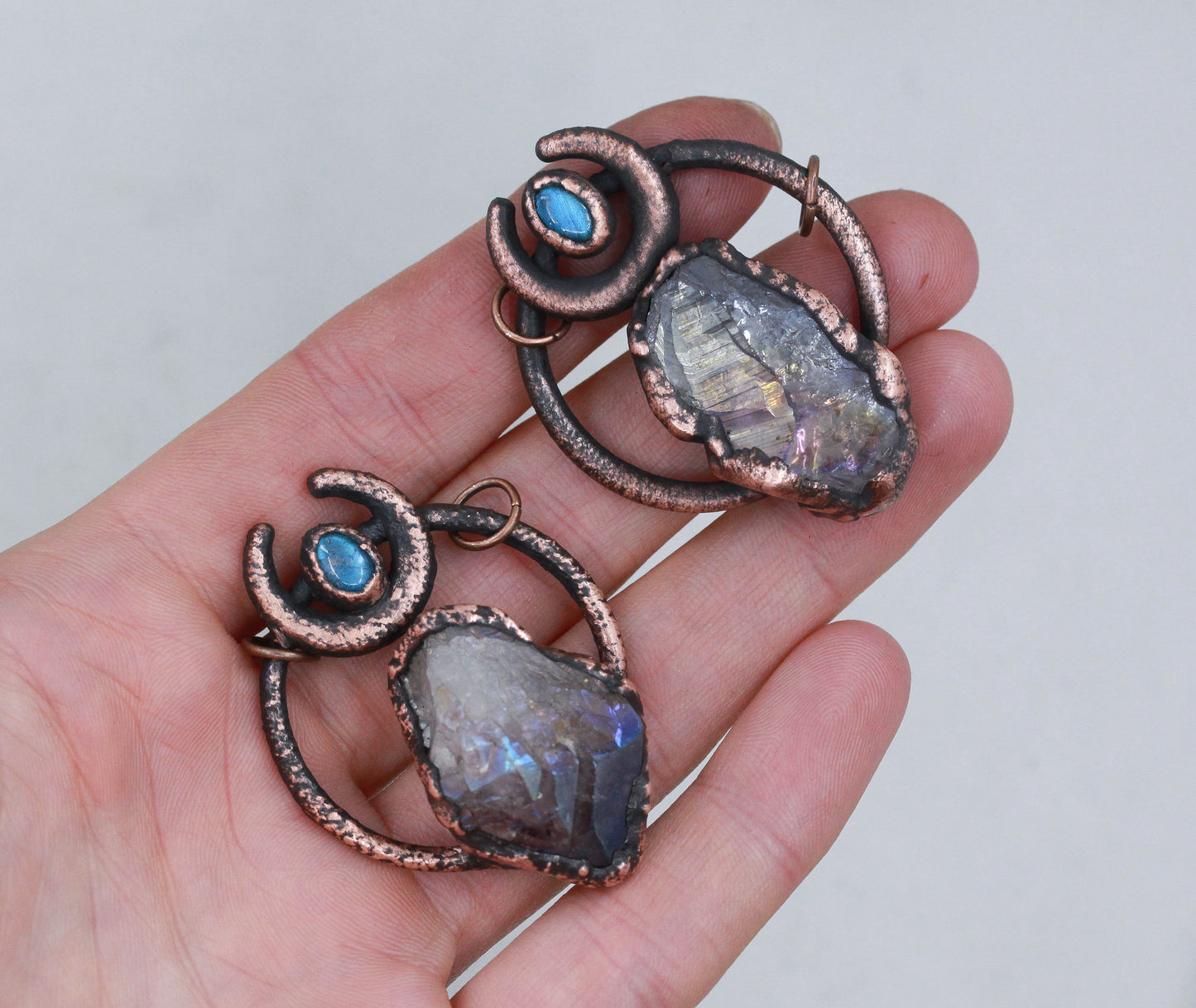 Aura Amethyst & Moonstone Moon Necklace