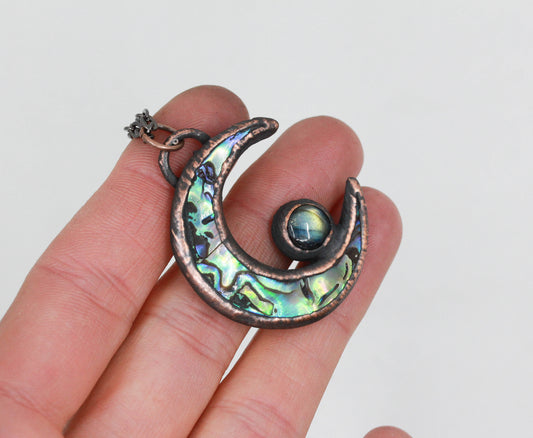 Abalone Shell & Labradorite Moon Necklace