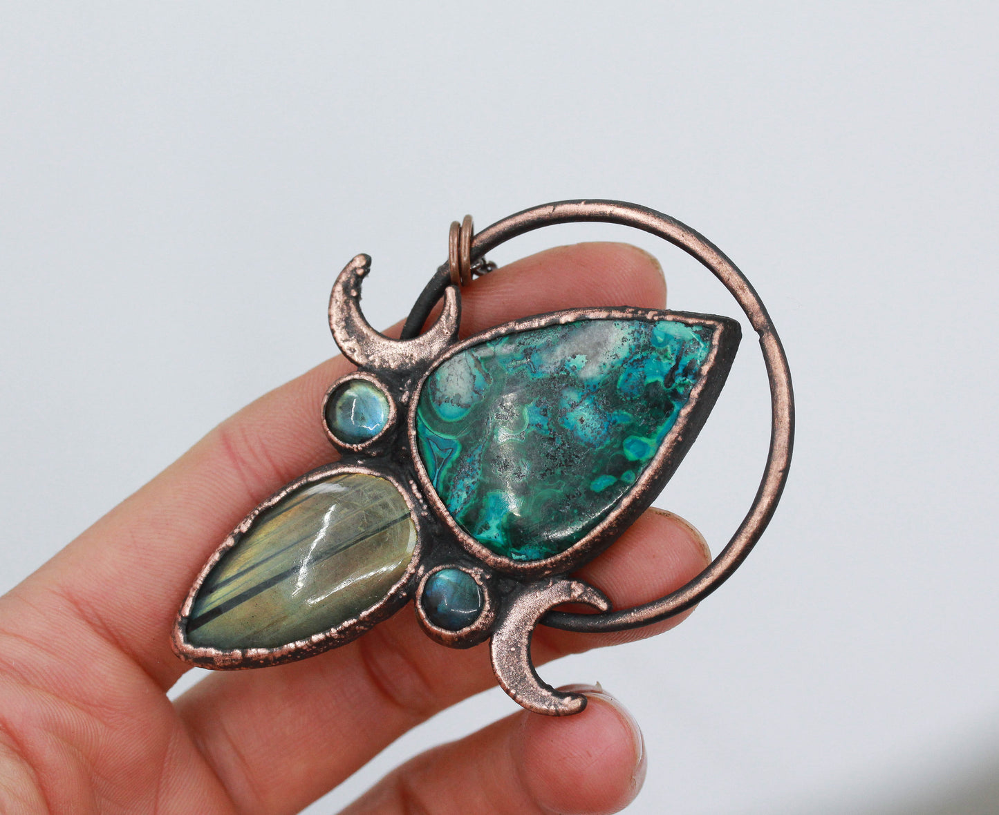 Chrysocolla Malachite & Labradorite Moon Necklace