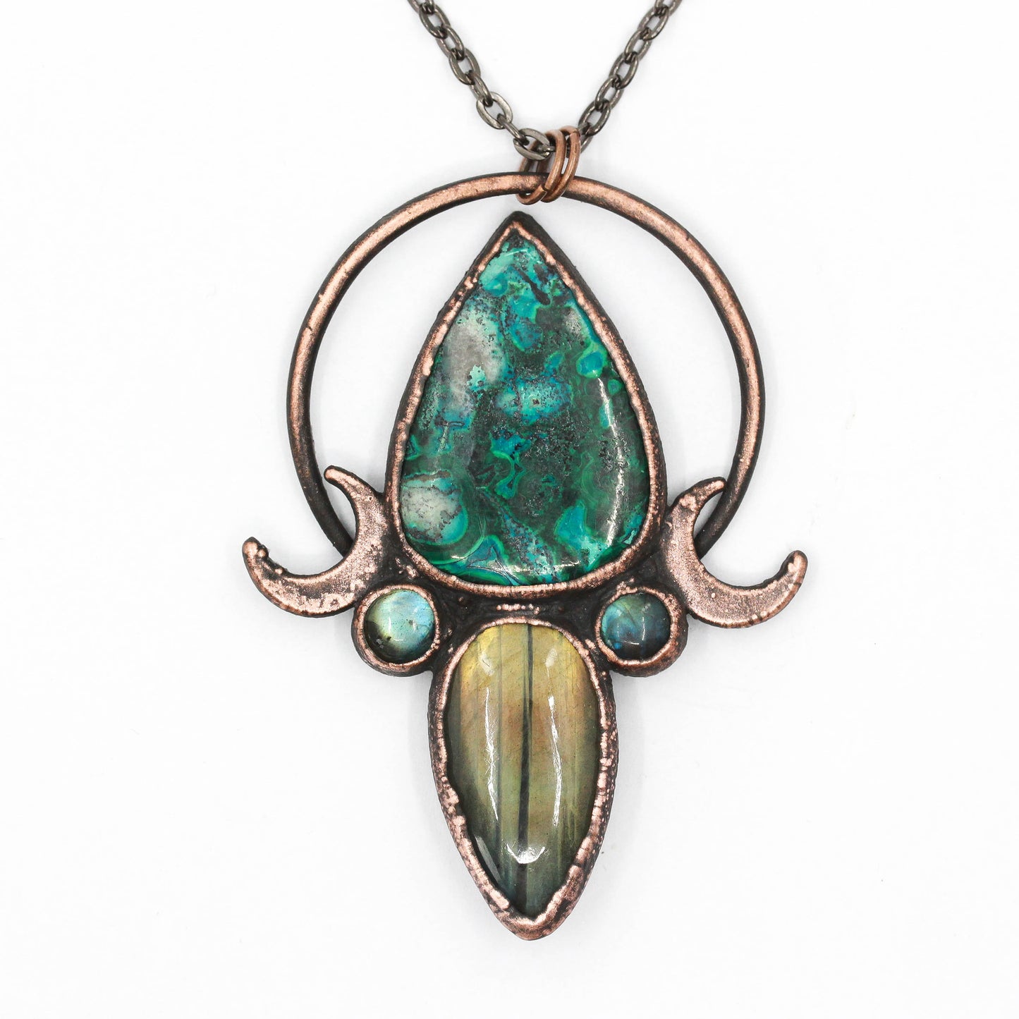 Chrysocolla Malachite & Labradorite Moon Necklace