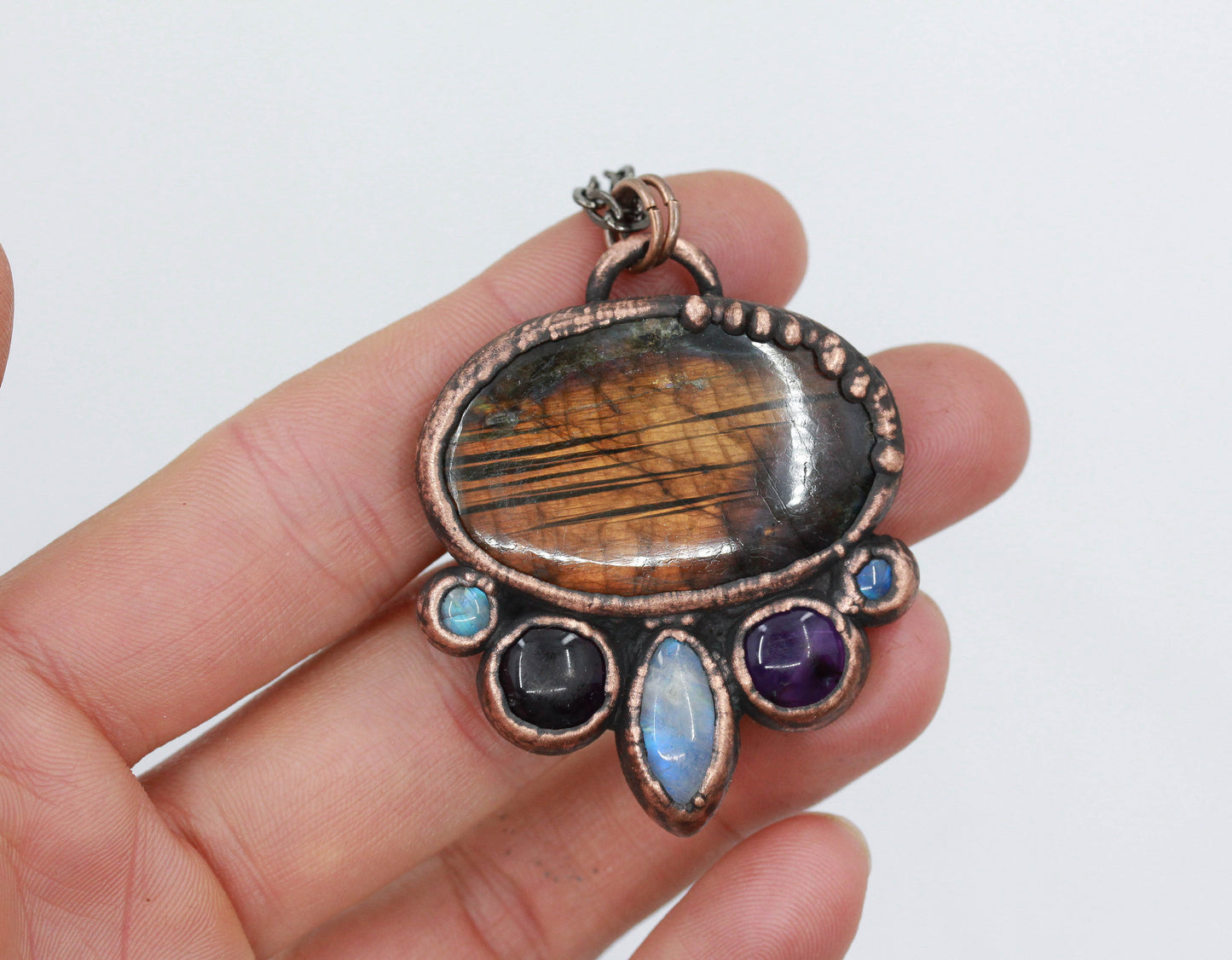 Labradorite, Amethyst & Moonstone Necklace