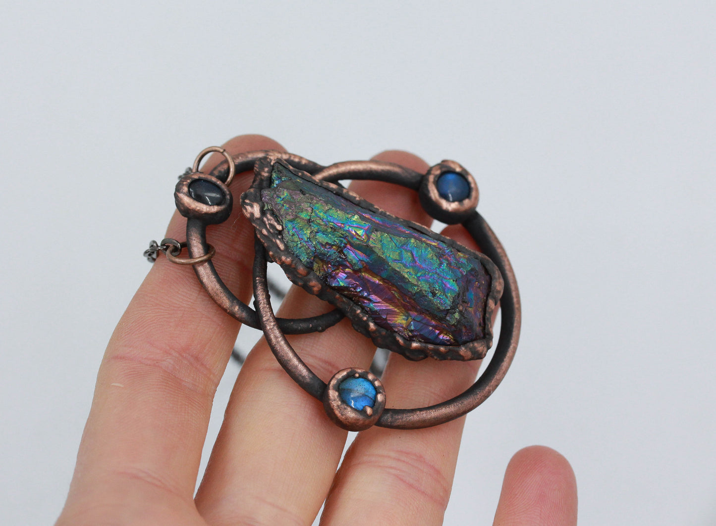 Titanium Aura Amethyst & Labradorite Necklace