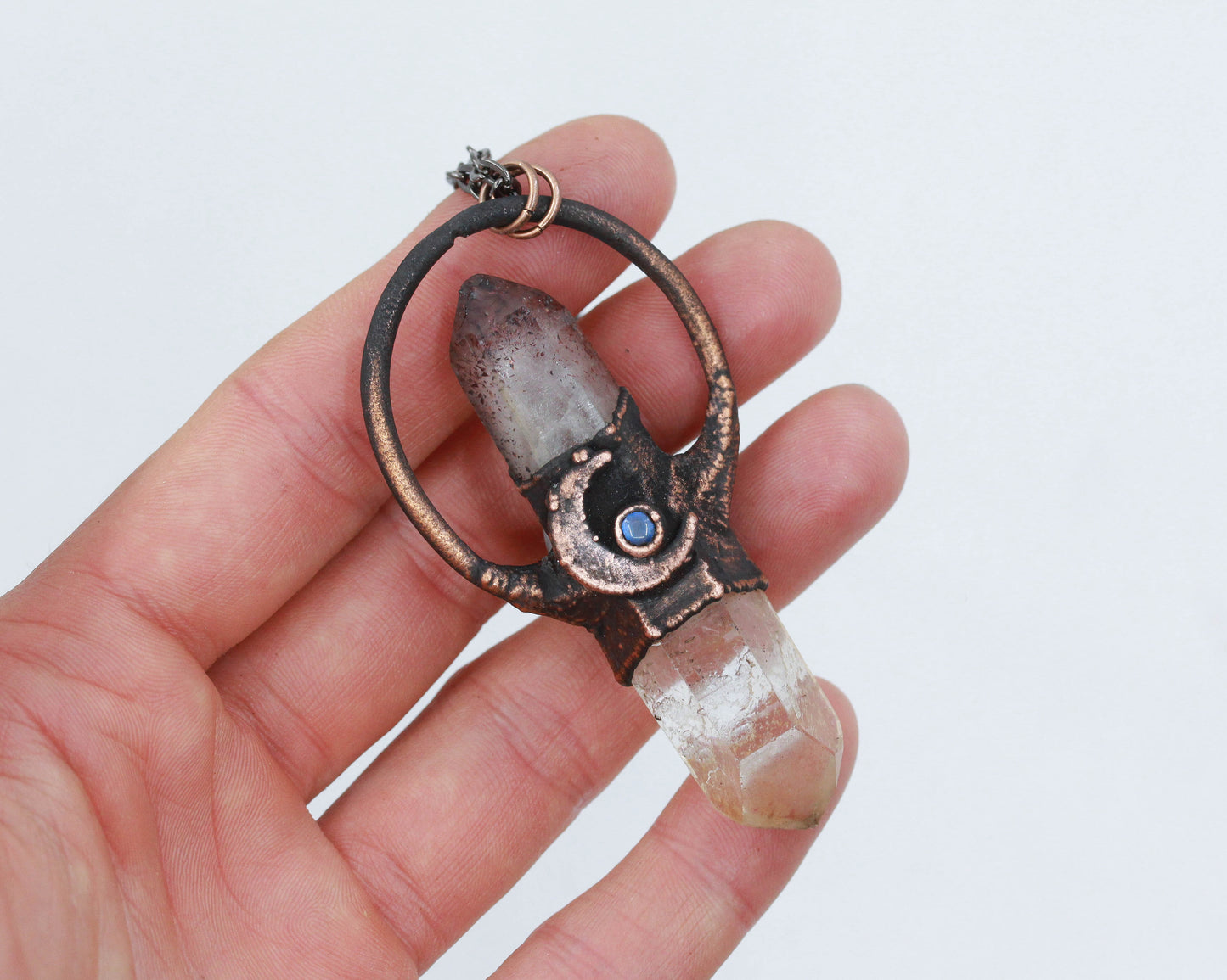 Harlequin Quartz Moon Necklace