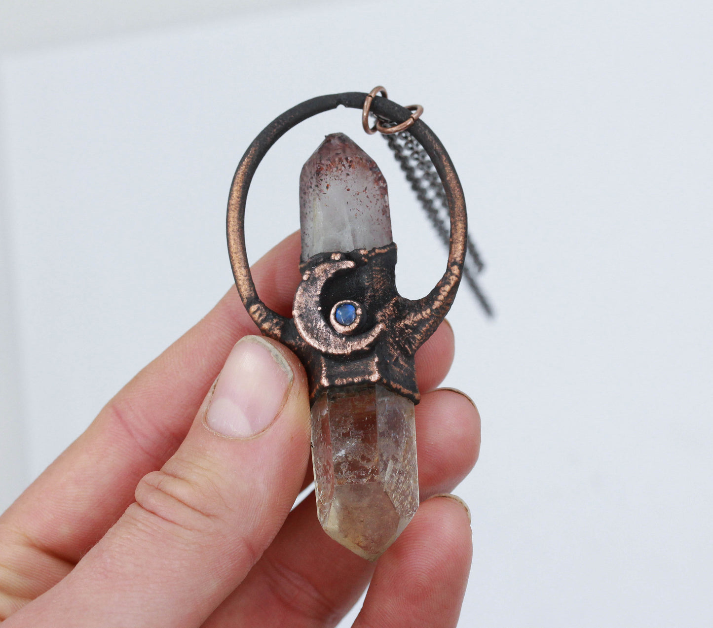 Harlequin Quartz Moon Necklace