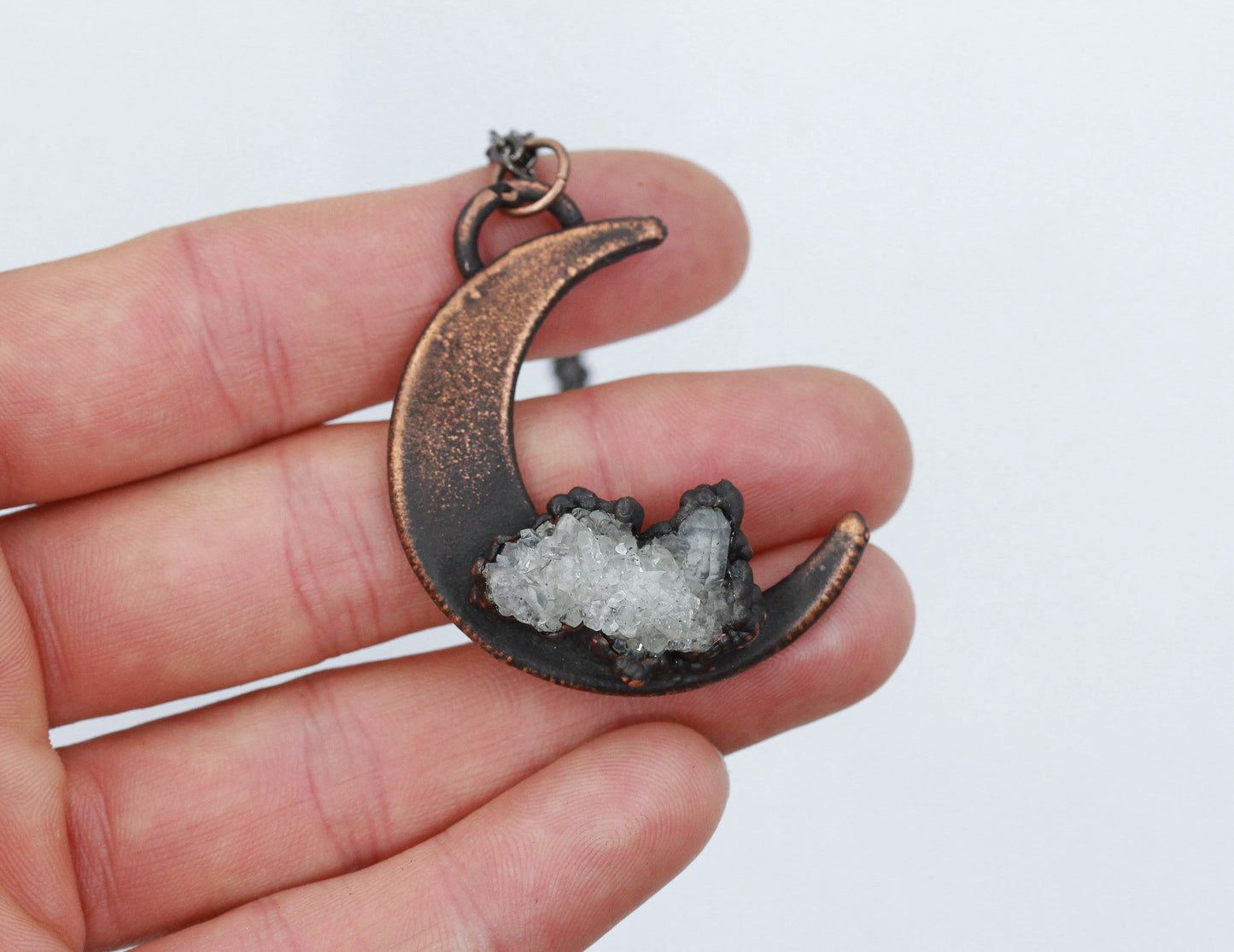 Crescent Moon & Quartz Cluster Necklace