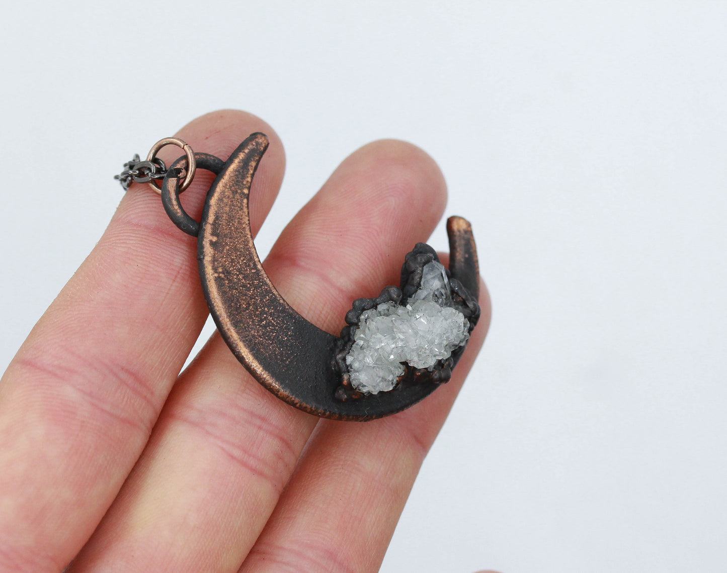 Crescent Moon & Quartz Cluster Necklace