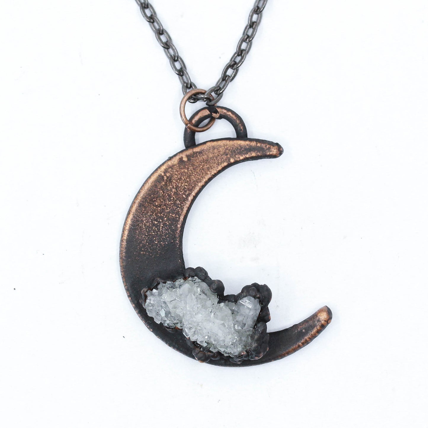 Crescent Moon & Quartz Cluster Necklace
