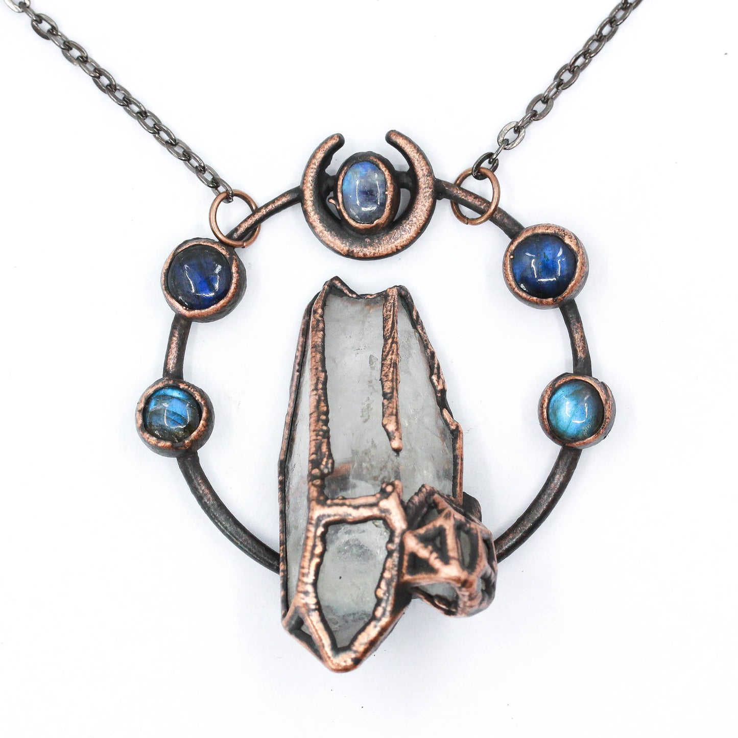 Quartz & Labradorite Moon Necklace