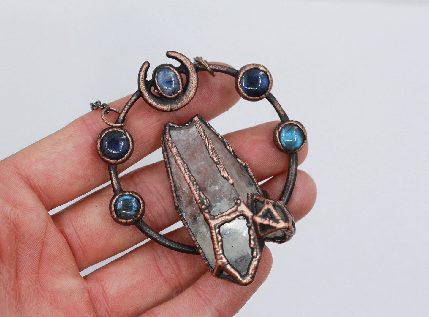 Quartz & Labradorite Moon Necklace