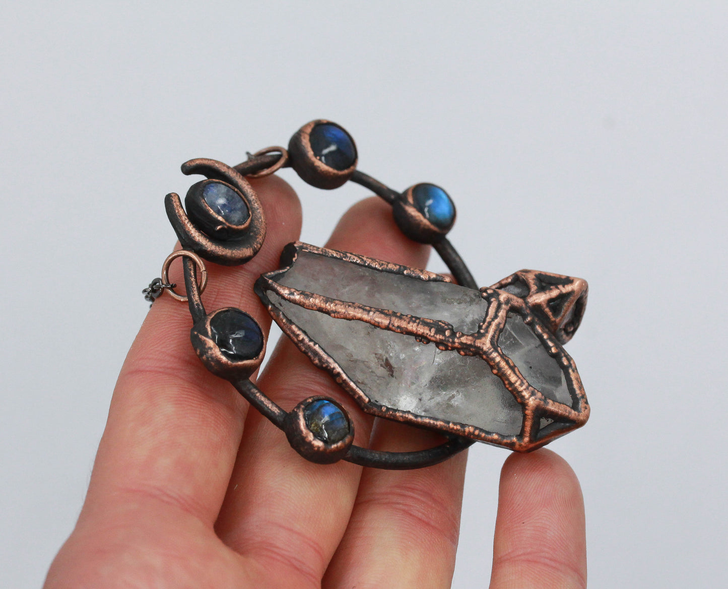 Quartz & Labradorite Moon Necklace