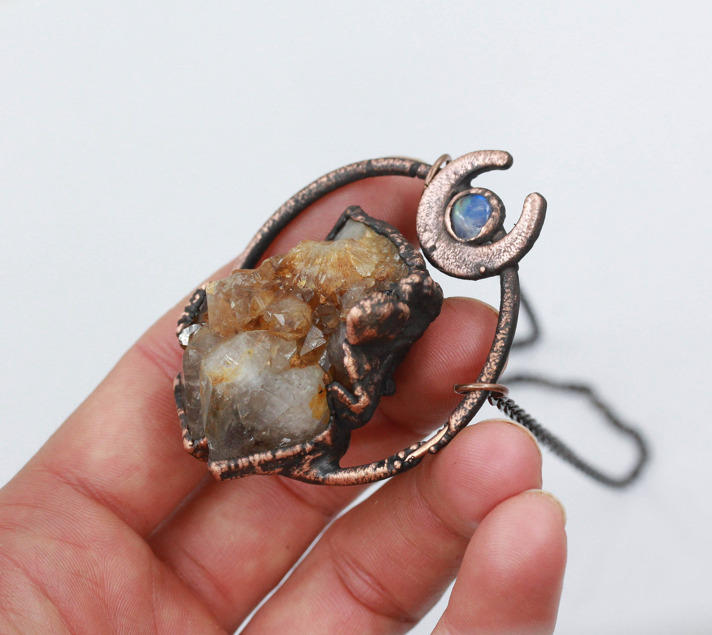 Spirit Quartz & Moonstone Moon Necklace