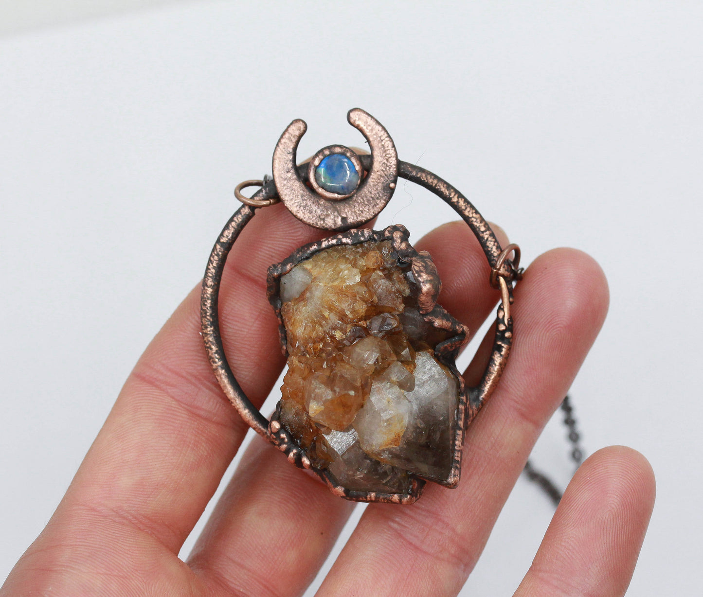 Spirit Quartz & Moonstone Moon Necklace