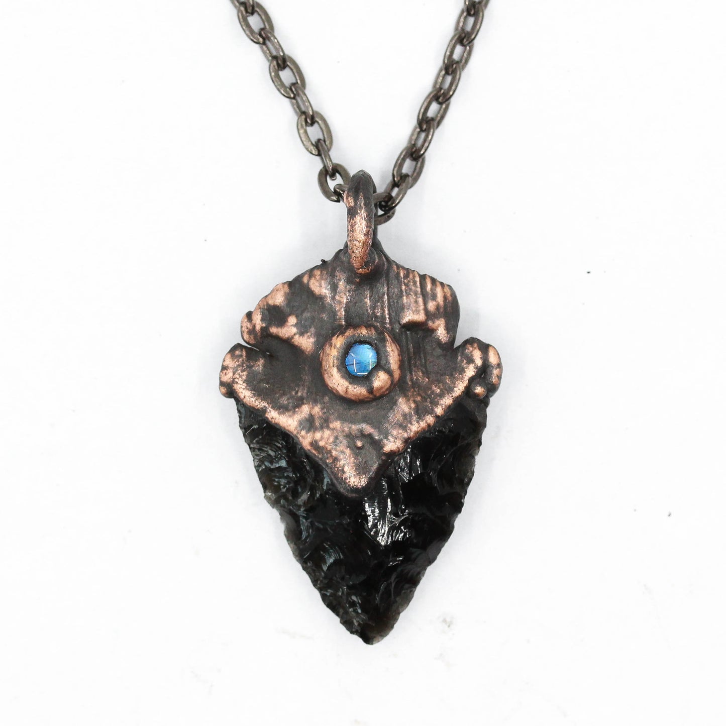 Mini Obsidian Arrowhead & Moonstone Necklace