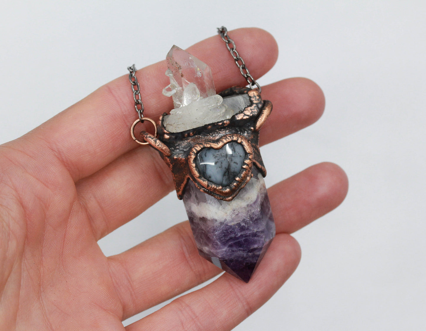 Amethyst, Quartz & Dendritic Agate Necklace