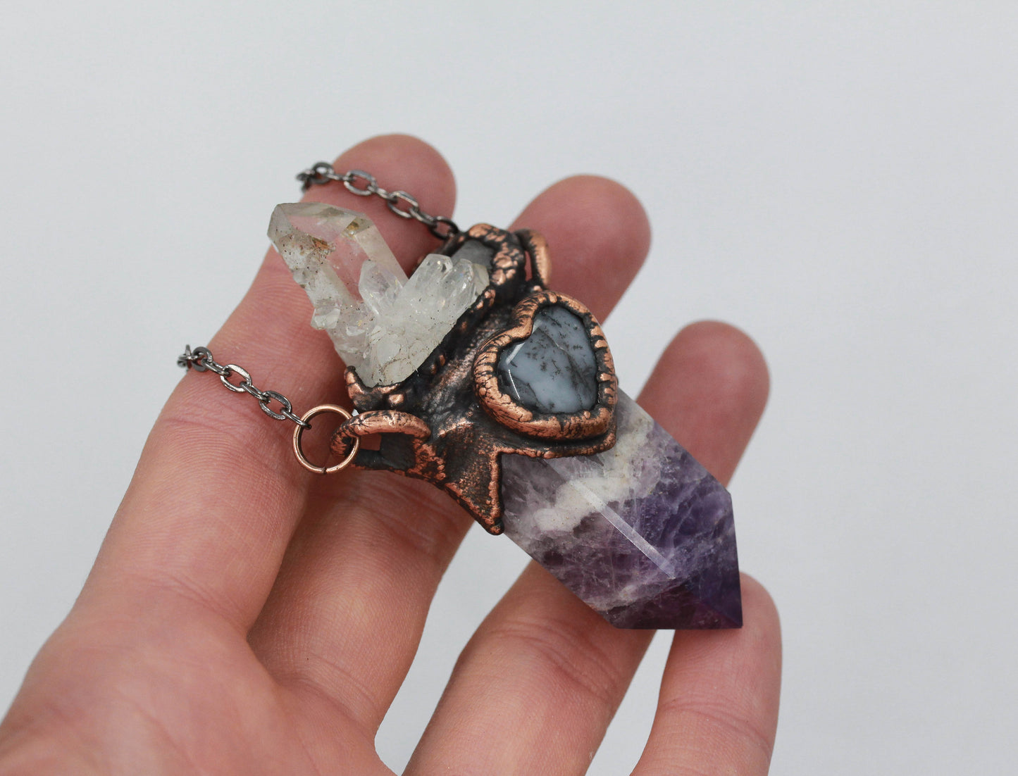 Amethyst, Quartz & Dendritic Agate Necklace