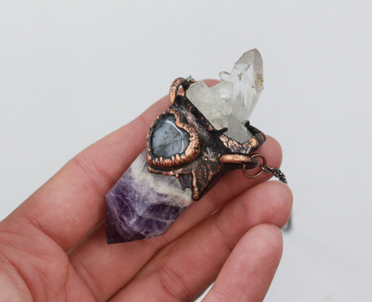 Amethyst, Quartz & Dendritic Agate Necklace