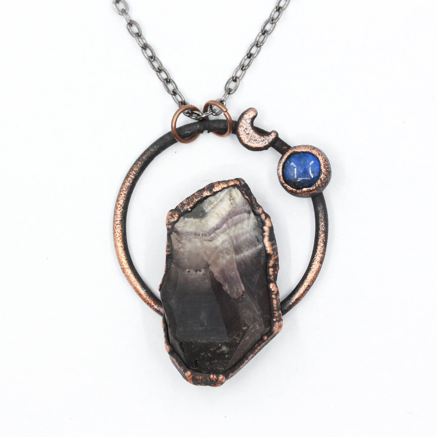 Chevron Amethyst & Labradorite Moon Necklace