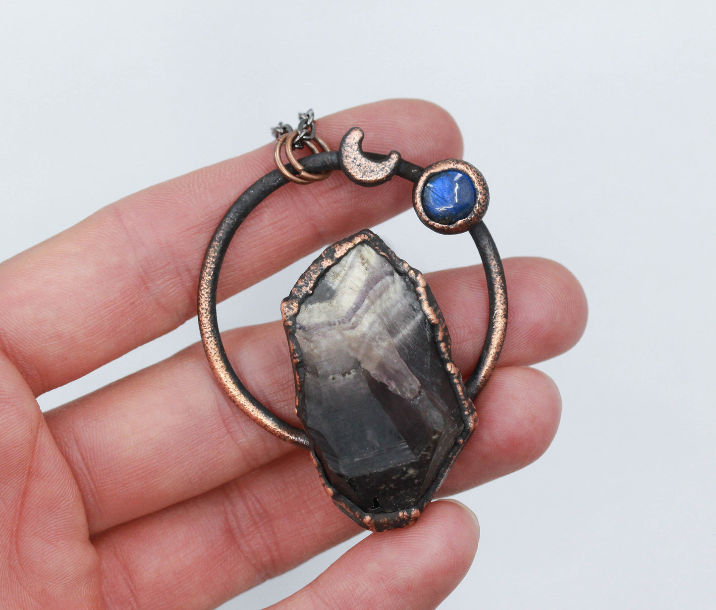 Chevron Amethyst & Labradorite Moon Necklace