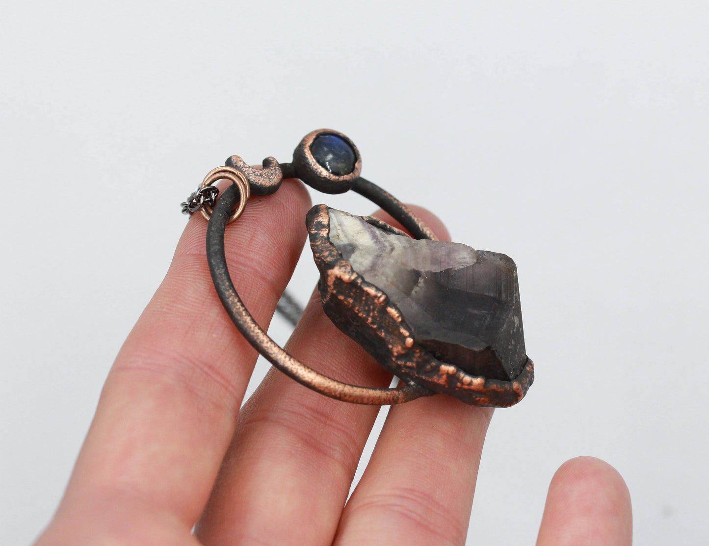 Chevron Amethyst & Labradorite Moon Necklace