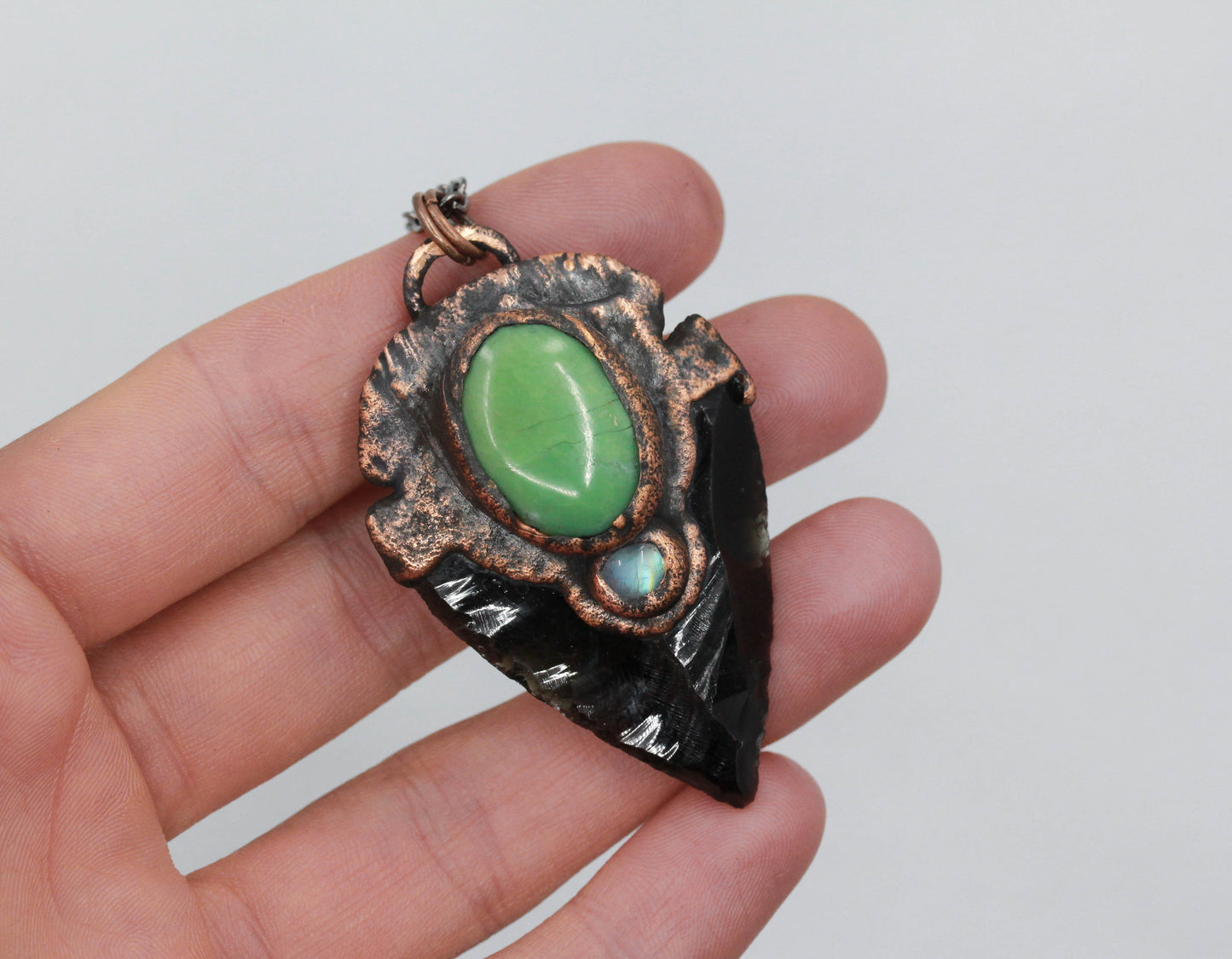 Extra Large Obsidian Arrowhead & Chrysoprase Necklace