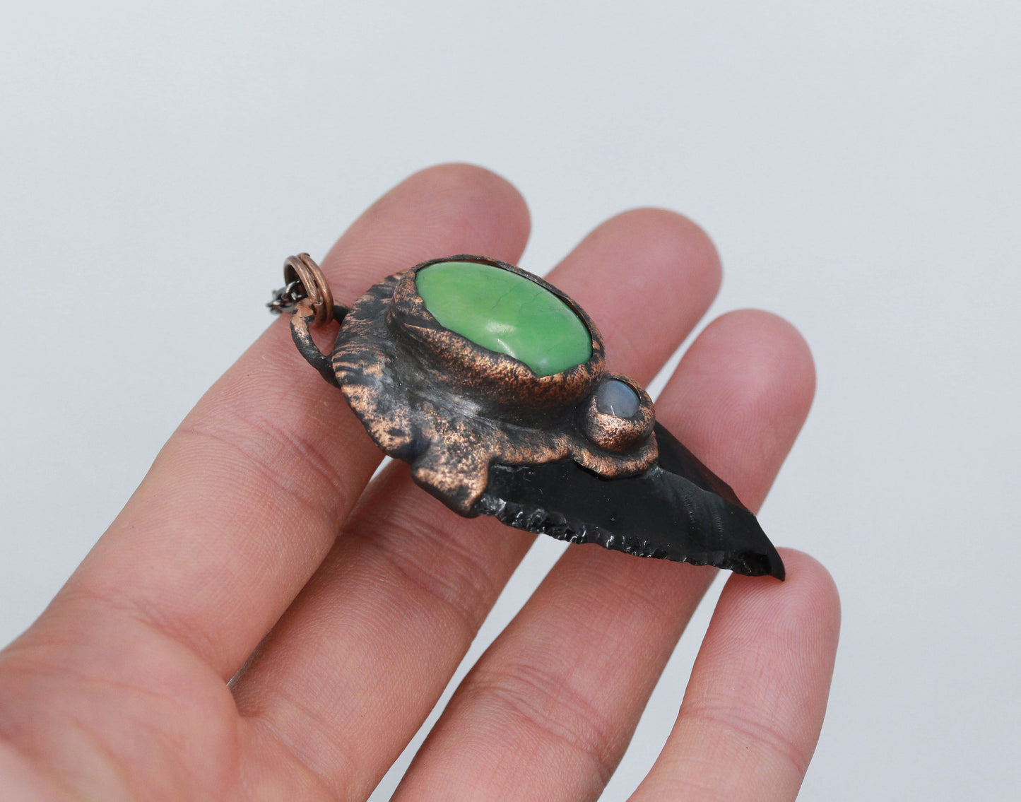 Extra Large Obsidian Arrowhead & Chrysoprase Necklace