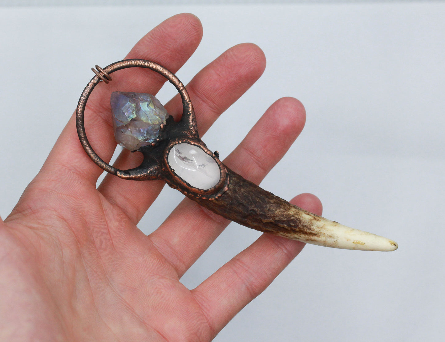 Deer Antler, Aura Amethyst & Rose Quartz Necklace