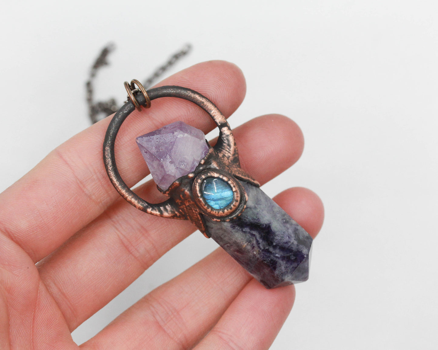 Fluorite, Amethyst & Labradorite Necklace