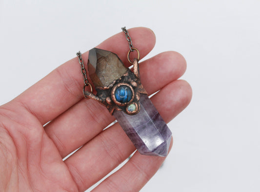 Fluorite, Smoky Quartz & Labradorite Necklace