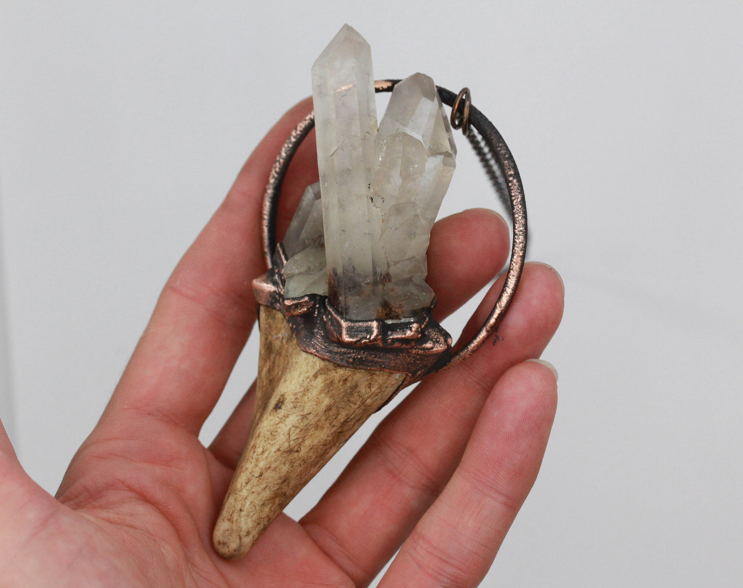 Large Deer Antler & Lodolite Necklace