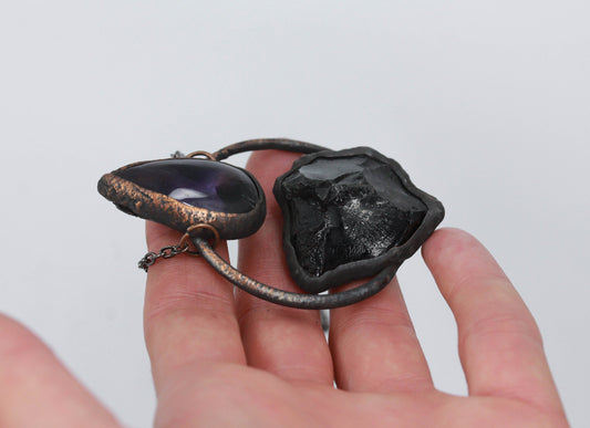 Obsidian & Amethyst Necklace