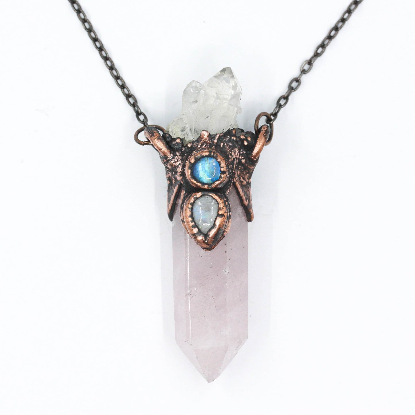Rose Quartz, Quartz & Moonstone Necklace