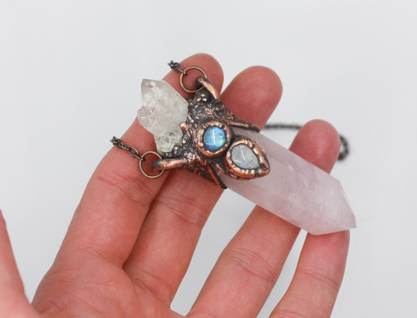 Rose Quartz, Quartz & Moonstone Necklace