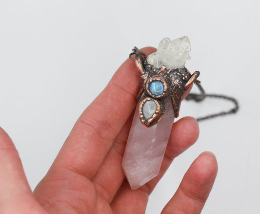 Rose Quartz, Quartz & Moonstone Necklace