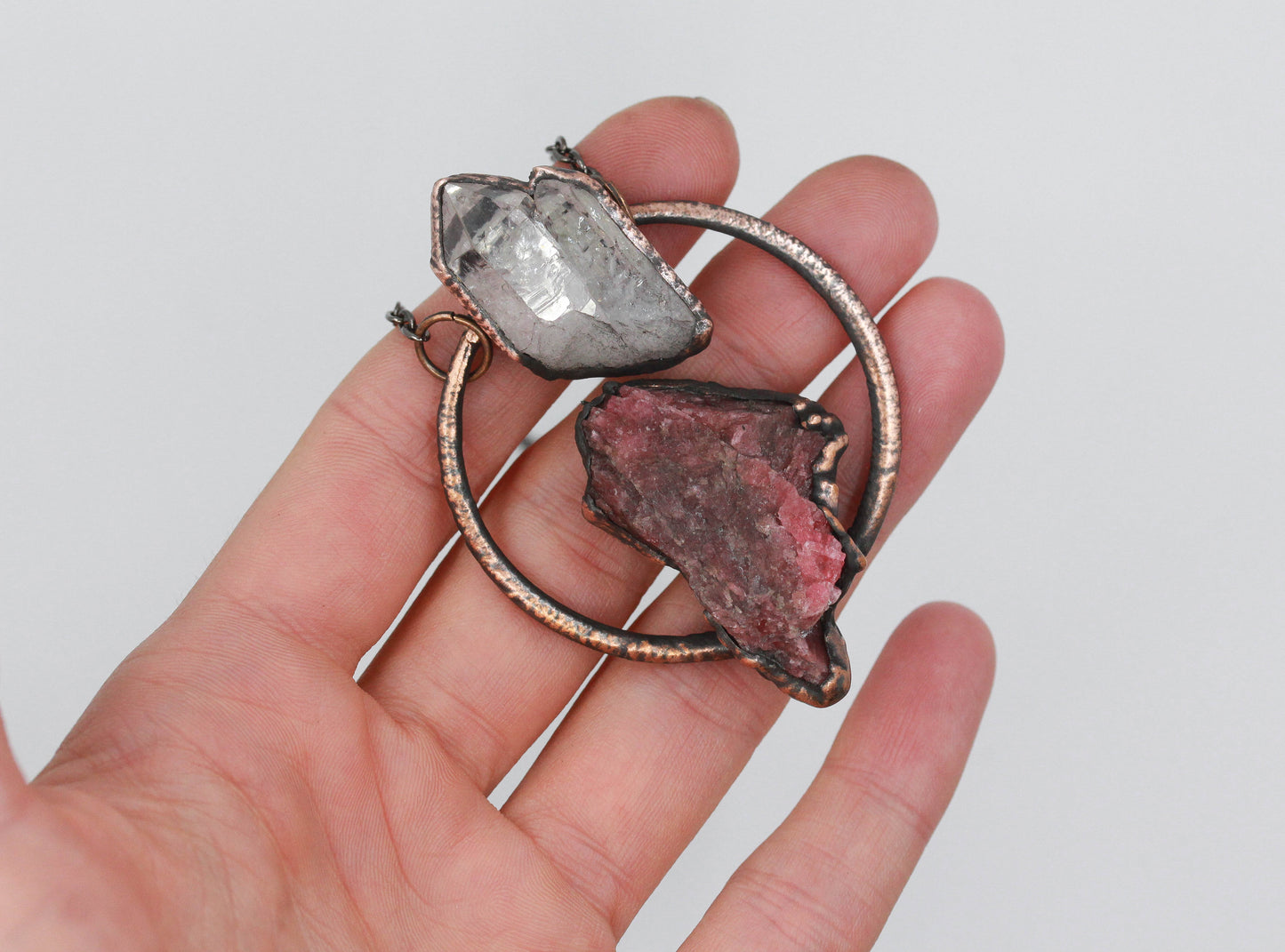 Rhodonite & Rose Aura Quartz Necklace