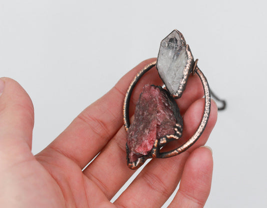 Rhodonite & Rose Aura Quartz Necklace