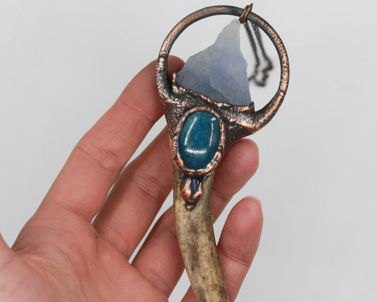 Deer Antler, Chalcedony & Apatite Necklace