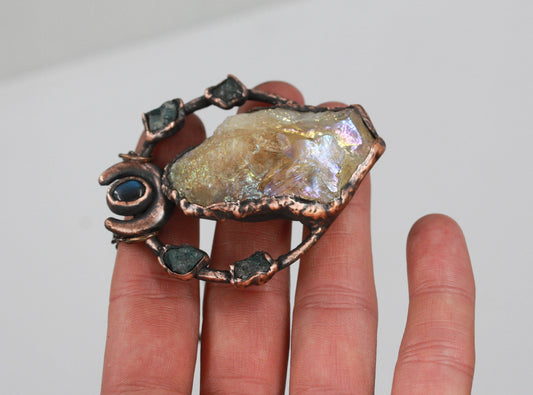 Aura Citrine, Apatite & Labradorite Moon Necklace