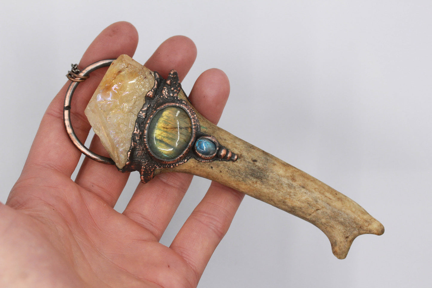 Large Deer Antler, Aura Citrine & Labradorite Necklace