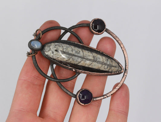 Large Orthoceras Fossil & Amethyst Necklace