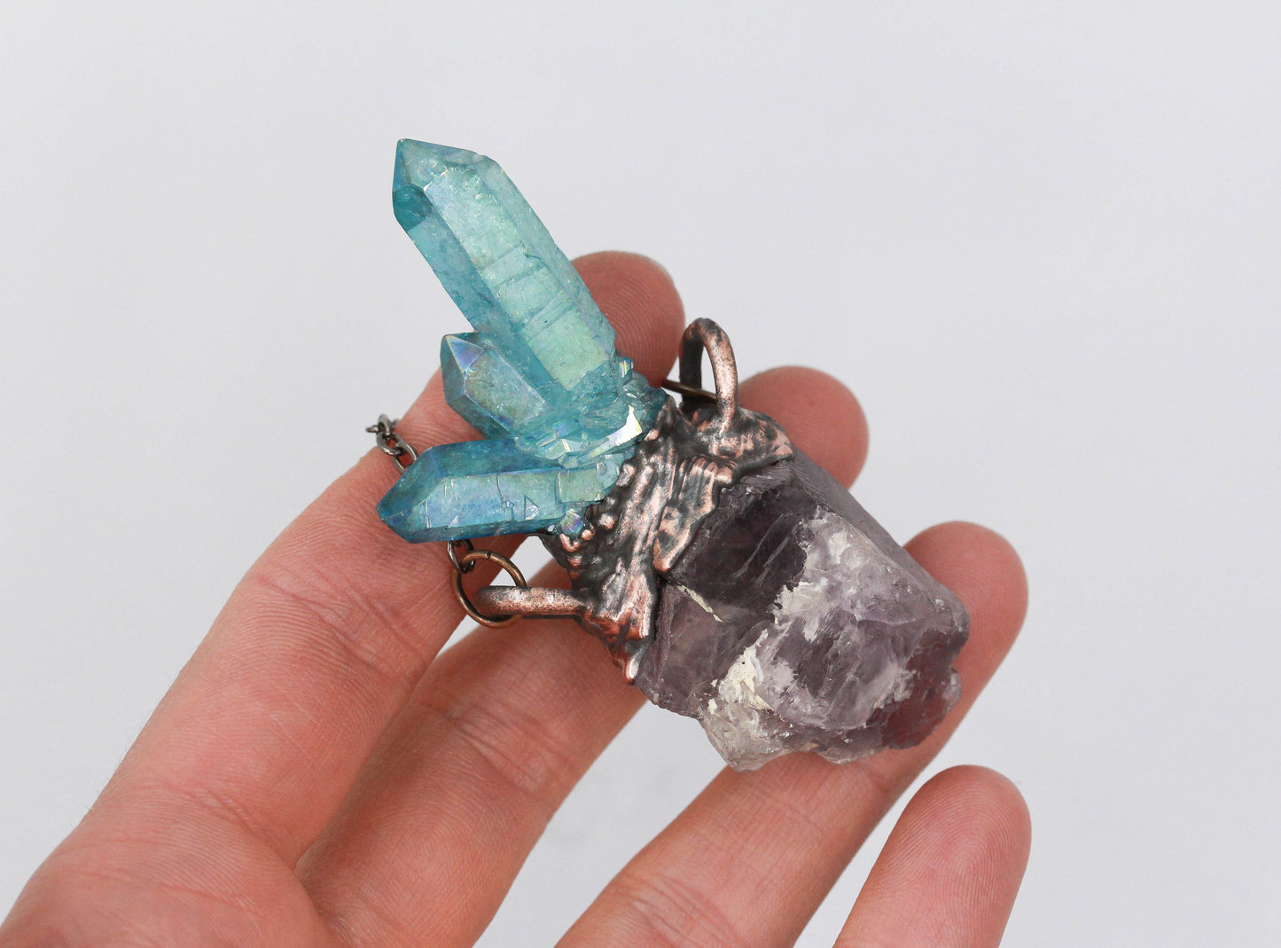 Aqua Aura Quartz & Amethyst Necklace