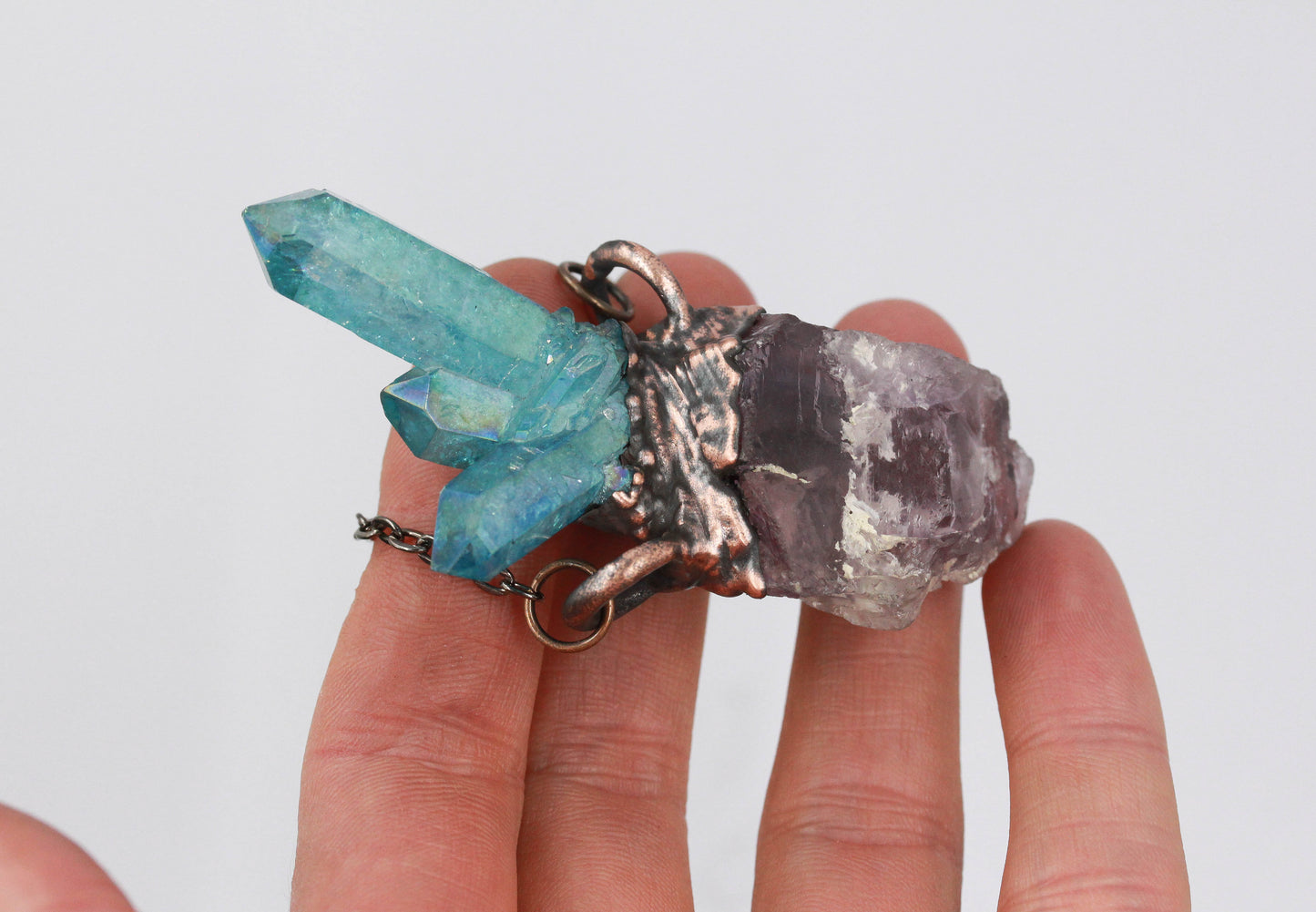 Aqua Aura Quartz & Amethyst Necklace