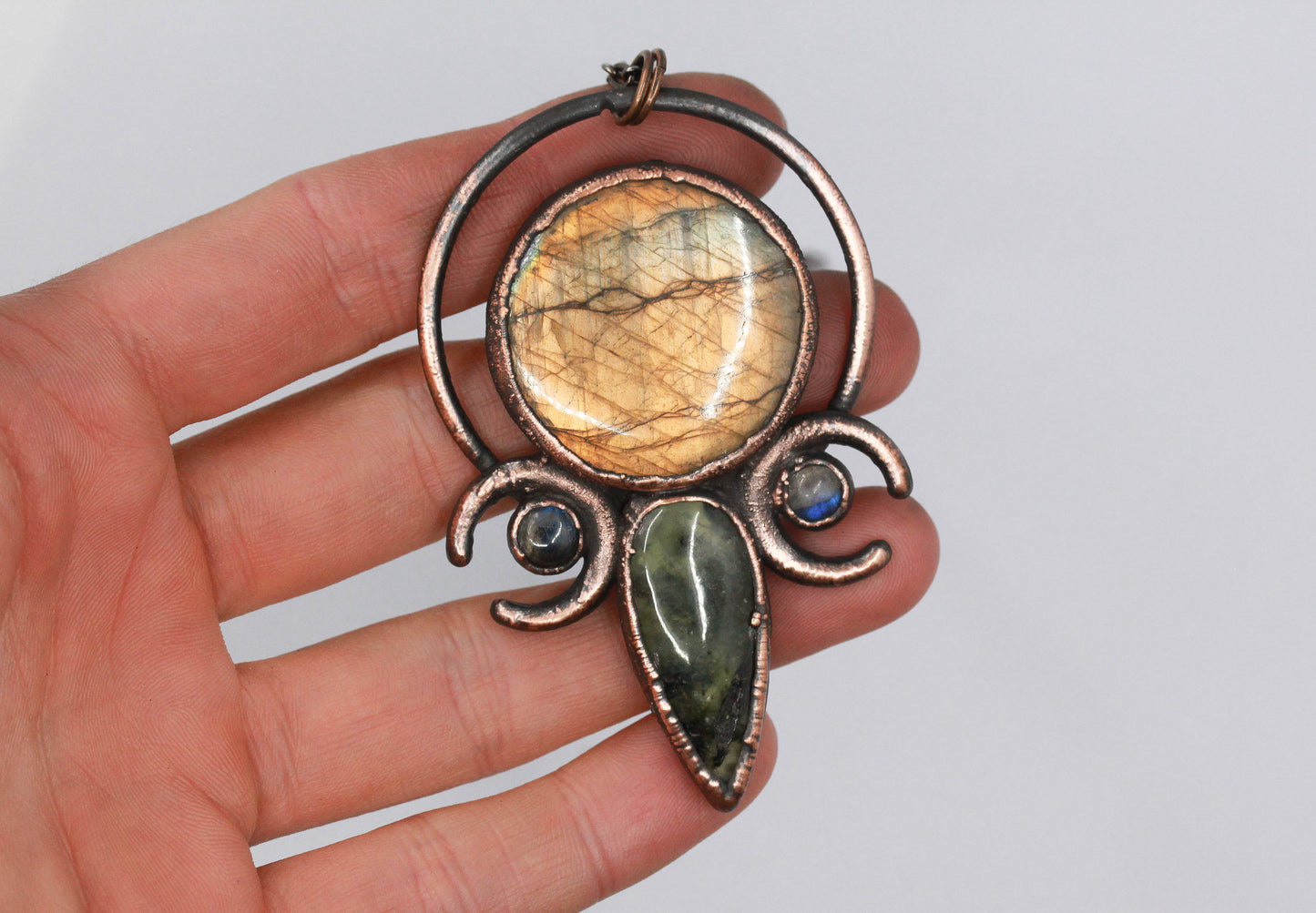 Labradorite & Prehnite Moon Necklace