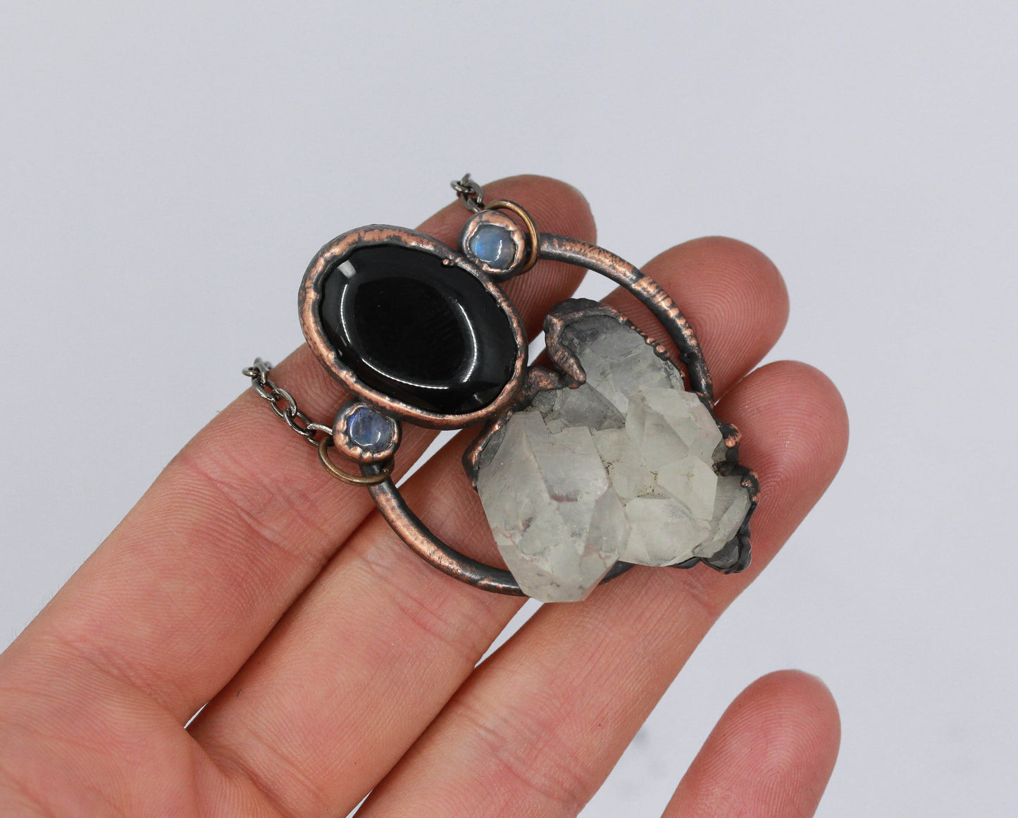 Quartz, Obsidian & Moonstone Necklace