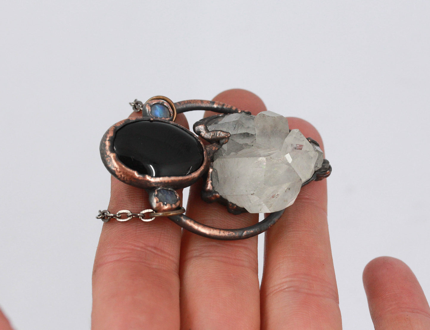 Quartz, Obsidian & Moonstone Necklace