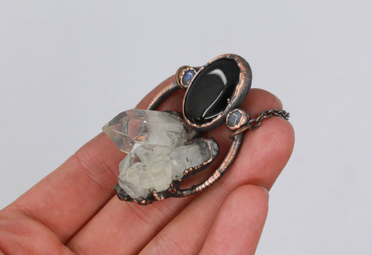 Quartz, Obsidian & Moonstone Necklace
