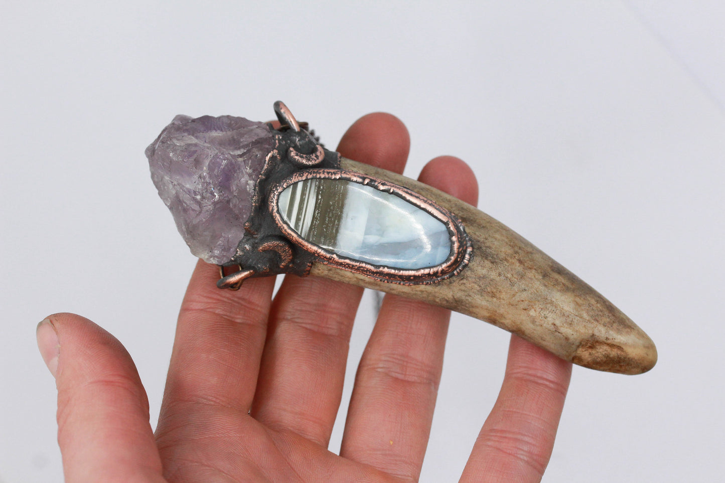Deer Antler & Owyhee Opal Moon Necklace