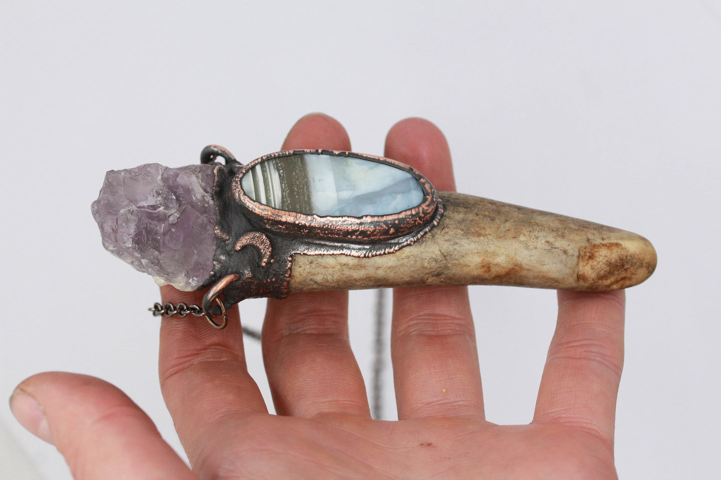 Deer Antler & Owyhee Opal Moon Necklace