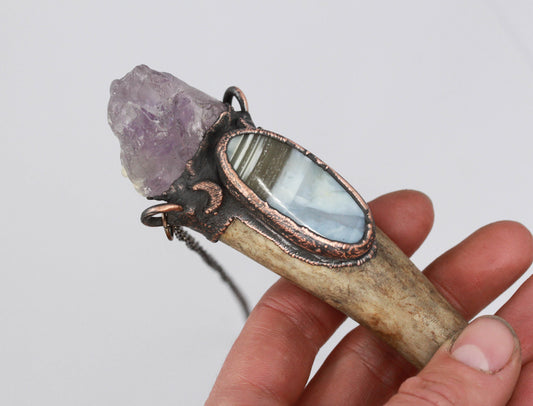 Deer Antler & Owyhee Opal Moon Necklace