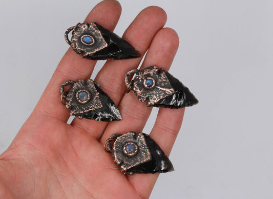 Mini Obsidian Arrowhead & Moonstone Necklace