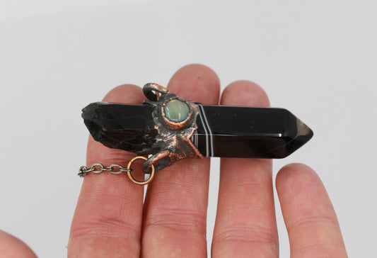 Banded Agate, Smoky Quartz & Moonstone Necklace